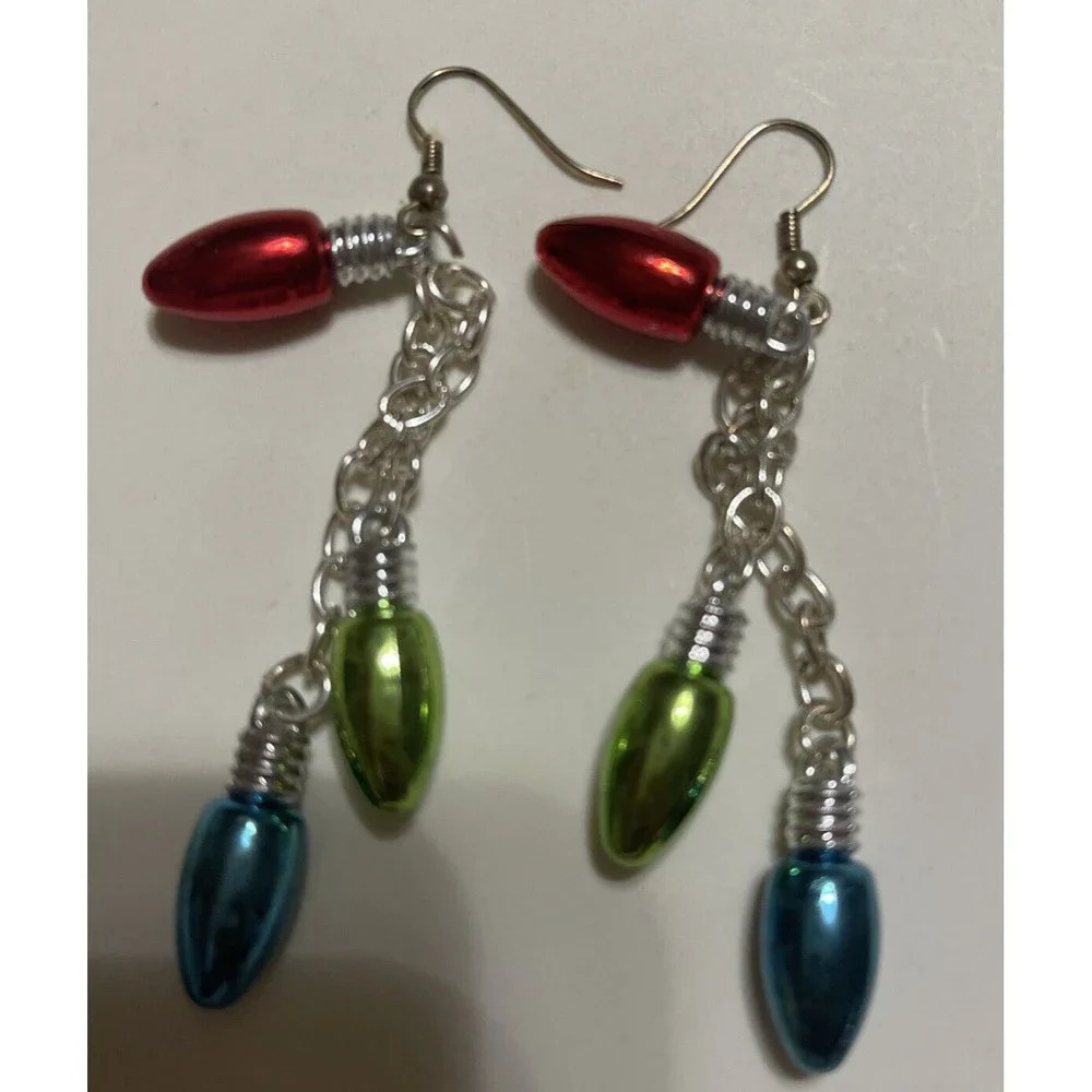 Vintage Red, Green and Blue CHRISTMAS TREE LIGHTS Earrings